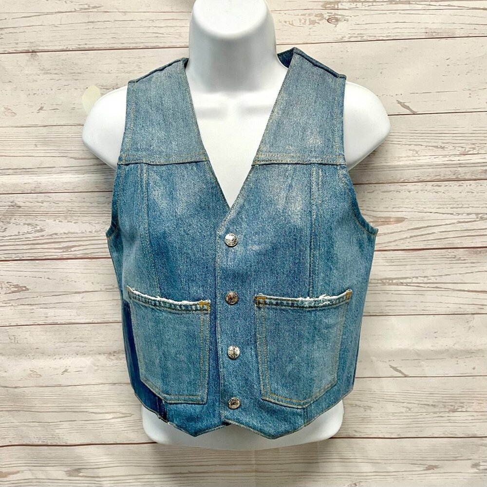 Re/done denim vest with foil in wornblue